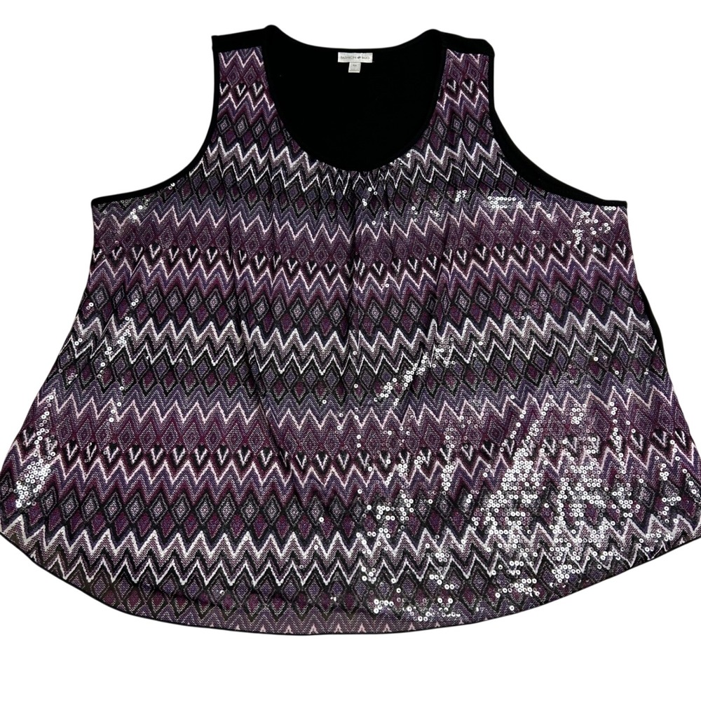 Fashion Bug Women's Tank 4X Purple Chevron Sequin Sleeveless Blouse Zigzag